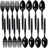 Black Fork & Spoon Plastic Cutlery Set (6") Pack of