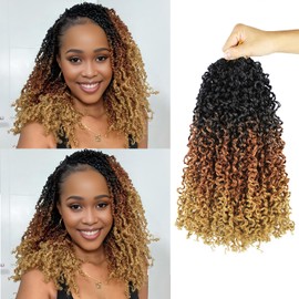 16 Inch 9 Packs Yanky Twist Crochet Hair Pre-Twisted Curly Braiding Hair Extensions Pre-looped Senegalese Twist Braids Synthetic Curly Crochet Hair For Black Women(16inch, 9pack, 1b/30/27)