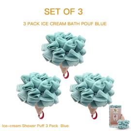 CROVIN Ice Cream Shower Pouf Mesh Ball Bath Loofah Sponge, Men and Children (Blue 4 Packs) Exfoliating Body Scrubber for Body Cleanse