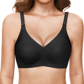 Gailife Super Soft Bras for Women Wireless V Neck Bralettes for Women Minimiser Push Up Bra with Extra Bra Extender-Black M