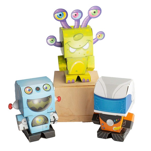 Cubles Space 3 Pack - Alien, Astronaut, Robot - Build Your Own 3D Product Figures. A Sturdy No Glue No Scissors Activity