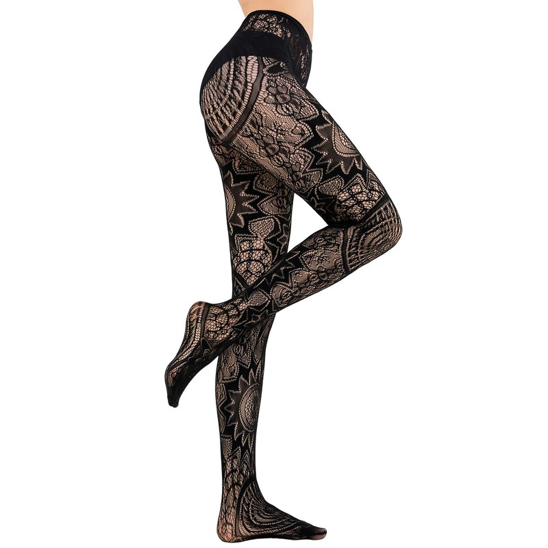 HONENNA Patterned Fishnets Tights Black Pantyhose Stockings for Women, 2