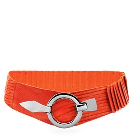 Gloop Women's Waist Belt Elastic Belt 6 cm Wide Waist Belt Silver Ring, Orange 18905a2