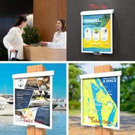 Marketing Holders Outdoor Brochure Holder Flyer Box with Hardware for 8.5" x 11" Inch Papers Heavy Duty White Printed Materials Display Post Mount Outside Advertising Catalogs Caddy