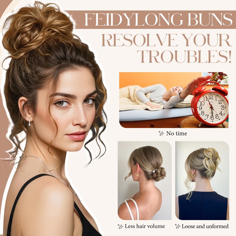 FeidyLong 2PCS Messy Bun Hair Piece - Large Elastic Wavy