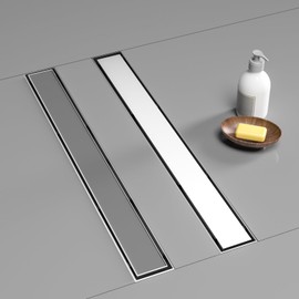 BARONAGE 36 Inch Linear Shower Drain, Rectangle Shower Floor Drain with 2-in-1 Flat & Tile Insert Cover, 304 Stainless Steel Linear Drain Include Accessories (Brushed Nickel)