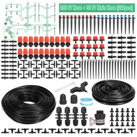 230FT Drip Irrigation Kit-221pcs Quick Connector Garden Watering System- Irrigation System Patio Misting Plant Watering System -1/4 inch 1/2 inch Irrigation Tubing Hose Adjustable Nozzle