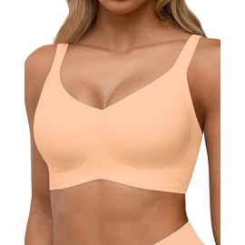 HORISUN Plus Size Wireless Bra Wire Free Bra No Wire Bras for Women Push Up Lace Full Coverage Bra (Peach Medium)