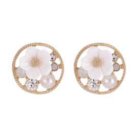 elepani Women's Earrings, Ribbon, Zirconia, Pearl, Gold, Gift, Pearl Metal, Cubic Zirconia