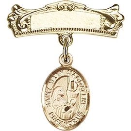 Bonyak Jewelry Saint Medal Collection Gold Filled Baby Badge with St. Mary Magdalene Charm and Arched Polished Badge Pin 7/8 X 3/4 inches