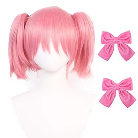 abouder Madoka Cosplay Wig with Hair Clips Costume Wig Pink Short Cosplay Wigs for Anime Cosplay Halloween Party Heat-resistant Fiber Hair Wig