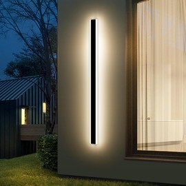Daoseolo Modern Outdoor Wall Lights, 57inch Long Linear LED Wall Sconce, 3000K Warm White, IP65 Waterproof, 50W, Minimalist Lamp Black Exterior Lighting Fixture for Porch, Garden, Bathroom