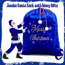 WILLBOND Large Christmas Velvet Santa Gift Bags 36 x 30 Santa Gift Sack with Drawstring Santa Claus Bag Christmas Gift Presents Bags for Santa Costume Holiday Party Supplies Gift Wrap(Royal Blue)