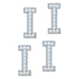 sourcing map 10 Pcs Iron on Letter Patches, Letter I Rhinestone Alphabet Applique Rhinestone Pearl English Letter Sewing Patches for Clothing Hats Jeans Shoes DIY Craft, White/Blue