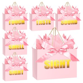 Jaywayang 5 Senses Gift Bags with Tissue Papers and Ribbons for Her Him Birthday Wedding Anniversary Mother's Day Valentine's Day Present Wrapping (Pink Gold)