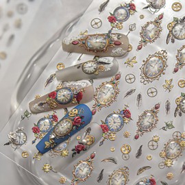 Vintage Nail Art Stickers Clock Nail Decals 5D Embossed Nail Stickers Self Adhesive with Design Manicure Supplies Charm for Women Girls Kid Timepiece Nail Art Decorations