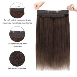 Sassina Invisible Wire Hair Extensions Real Human Hair with Transparent Wire Adjustable Size Secure Clips Natural Straight Secret Miracle Hairpiece, #4A Light Medium Brown 16 Inch 80 Gram