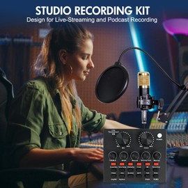 ALSO GO Podcast Equipment Bundle, BM-800 Podcast Microphone with Voice Changer, V8 Live Sound Card, Adjustable Microphone Stand, Recording Studio Package Suitable for Podcasting, Singing, Gaming