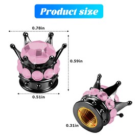 LKAHG 4PCS Car Tire Valve Stem Caps, Handmade Crown Crystal Rhinestone Car Stem Air Caps Cover, Attractive Dustproof Bling Car Exterior Accessories, Universal for Most Vehicles (Pink)
