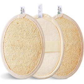 Reemix Juego de 3 exfoliantes corporales ovalados de lufa natural: esponja suave para rostro y cuerpo, herramienta ecológica para baño y ducha para una piel suave, diseño ideal para viajes.