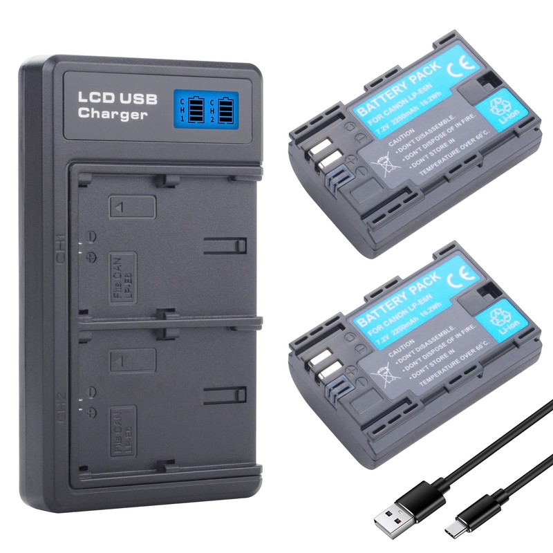 2 Pack LP-E6N LP-E6NH LP-E6 Battery, Dual-Channel Charger Compatible for