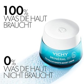 Vichy 100H Moisturising Boost Face Cream for Normal and Dry Skin, with Hyaluronic Acid, Minerals, Niacinamide (B3), Squalane & Lipids, Strengthens and Regenerates, Fragrance-Free, Minéral 89, 50 ml