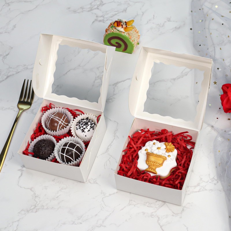 TEMLQPACK 100pcs 4x4x2 Inch Party Favor Boxes (Bakery/Chocolate/Donut)