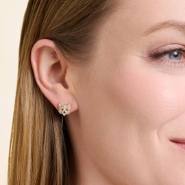 SCAMPER & CO Corgi Cubic Zirconia and Genuine Black Spinel Stones Stud Earrings for Women - Sterling Silver Earrings, Premium 18K Yellow Gold & Rhodium Plating Jewelry Gift for Dog Lovers