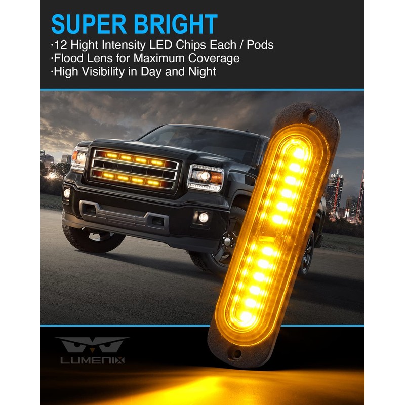 LUMENIX White Amber LED Surface Mount Strobe Flashing Lights Kit