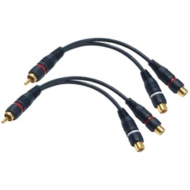 Audio Fan RCA Male to 2RCA Female Video Audio Y Type RCA Audio Cable Mono to Stereo Woofer Video Splitter Cord Gold Plated for Car Monitor, Car Navigation, Rear Monitor, Subwoofer and More - 2 Pack