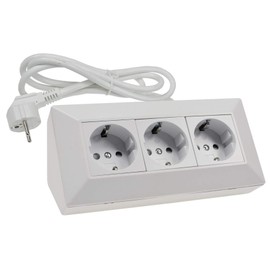 ChiliTec Socket Block Corner Socket 3-Way Socket 230 V with 1.5 m Cable Assembly for Kitchen Office Workshop Matt White