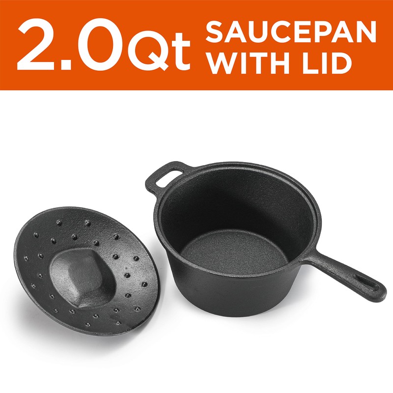 COMMERCIAL CHEF 2 Quart Cast Iron Saucepan, Dutch Oven Cast