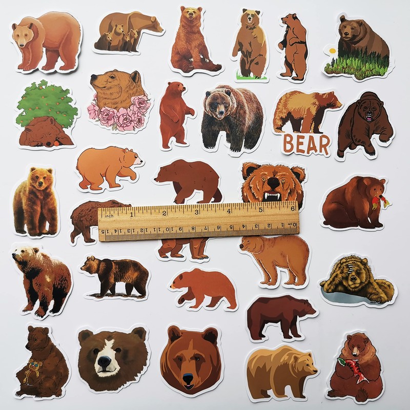 50Pcs Wild Brown Bear Stickers Cute Brown Bear Decal for