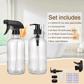 JIUWU 16.09 Oz Spray Bottle 2 Pcs Travel Size Spray Bottle with Labels &Funnel Plant Spray Bottle with Emulsion Pumps And Nozzles for Window Cleaners Hydration Watering Flowers Hair Care