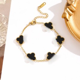 Vikrami lighting Four-Leaf Clover Jewellery Set for Women Rose Gold Plated Stainless Steel Girls Black Four-Leaf Clover Pendant Necklace Stud Earrings Jewellery Set