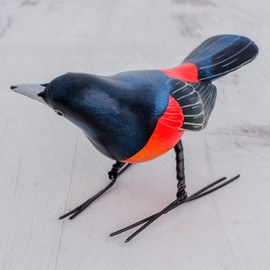 NOVICA Artisan Handmade Ceramic Figurine of Orchard Oriole Bird from Guatemala Black White Red Sculpture Painted [5in L x 2in W x 2.4in D] ' Orchard Oriole'