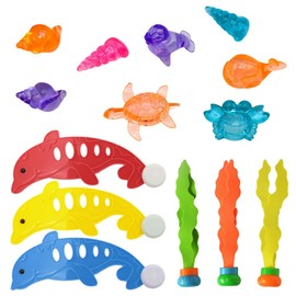 SGACMTIF Diving Pool Toys Set,14Pcs Swimming Pool Toys Diving Toys Set,Includes 3 Seaweed,3 Dolphin,8 Marine Organisms Underwater Diving Game Kit Treasures Training Toys With Storage Bag Great Gift