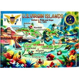 US Virgin Islands Map Caribbean Fridge Collector's Souvenir Magnet 2.5 inches X 3.5 inches