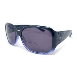 The Pizzazz Bifocal Sun Readers for Women, Colorful Two Tone Reading Glasses, Ombre Bi Focal Sunglasses Ladies + 2.00 Black and Blue Ombre