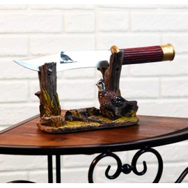 Ebros Rustic Open Country Quail Hen Bird Display Holder Statue With Decorative Shotgun Shell Casing Handle Blunt Blade Dagger Knife Figurine Set Centerpiece Decor Letter Opener Quails Farmhouse Accent