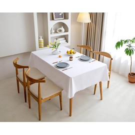 Fusehngre 51"x 71" Waterproof Rectangle Tablecloth Oil Spill Proof Wrinkle Resistant Table Cover Cotton 4-6 Seats Table Cloth for Dining, Kitchen, 130 x 180 cm White