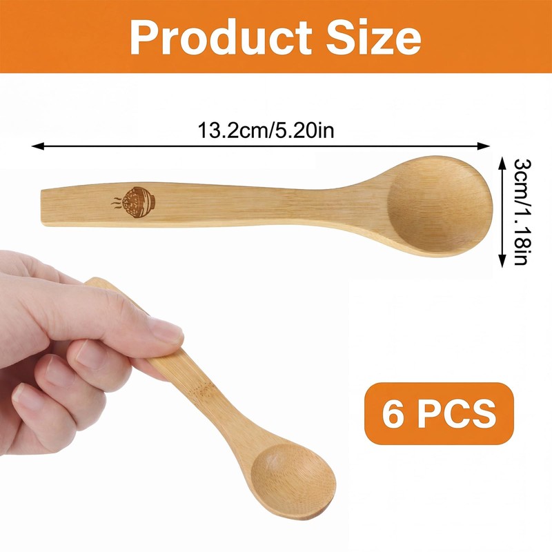 6 Pcs Small Wooden Spoons, 5.19 Inch Mini Bamboo Spoons