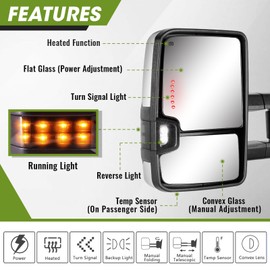 SIZIOM Towing Mirrors for 2014-2018 Chevy Silverado/GMC Sierra Turn Signal/Running Lights Power Heated (Chrome)