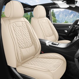 otoez Leather Car Seat Covers Full Set, Breathable Waterproof Nappa Leather Front Rear Car Seat Protectors with Lumbar Support, Universal Automotive Seat Covers for Most Cars SUV Truck Sedan (Beige)