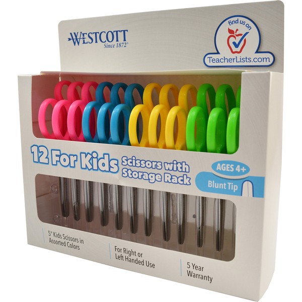 Westcott Right- & Left-Handed Scissors For Kids, 5’’ Blunt Scissors, Assorted, 12 Pack (ACM13140)