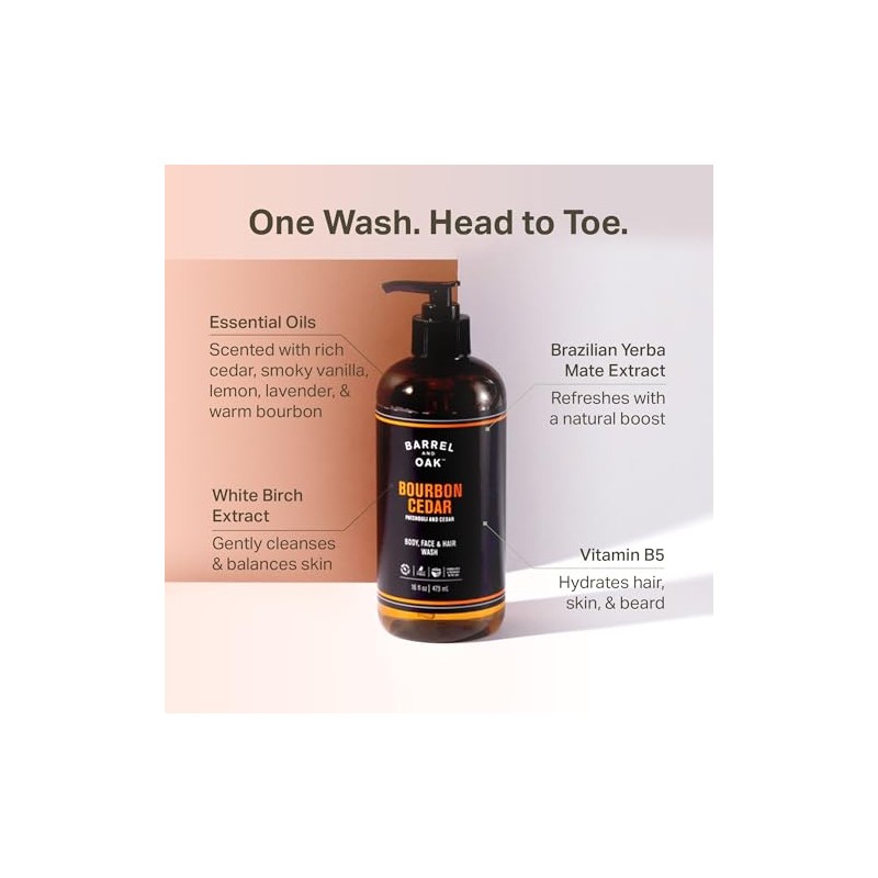 Olivina Men Hair, Face & Body All-in-One Wash, Bourbon Cedar,