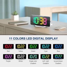 Hournor Digital Alarm Clock, LED Digital Clock for Bedrooms with 10 Color Changing Night Light, Adjustable Brightness, USB Charging Port, Bedside and Desk Clocks for Living Room Office (White)