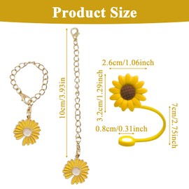 4 PCS Yellow Straw Topper, Daisy Flower Pendant Handle, Sunflower Straw Topper and Daisy Chain, Easy to Clean, Reusable, Can Be Used as a Gift (White + Yellow)