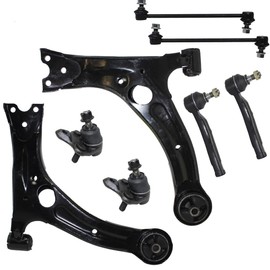 Detroit Axle - Front Lower Control Arm w/Ball Joints + Sway Bar Links + Outer Tie Rods Replacement for 2003-2008 Toyota Corolla - 8pc Set