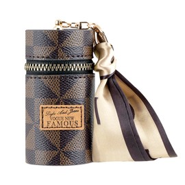 Adorila Lipstick Case, Mini Leather Lip Gloss Lipstick Organizer, Travel Lipstick Bag with Keychain for Perfume Fingernail Polish (Brown)